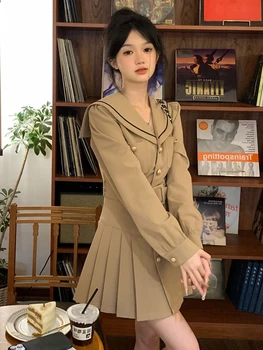 2022 Zimné Kórejský Štýl Sladké Skladaný Šaty Žien Bežné Vintage Elegantné Party Mini Šaty Žena Japonskej Škole Štýl Šaty