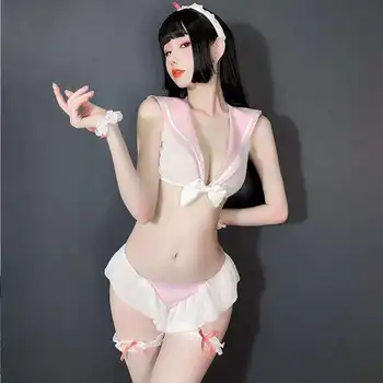 Anime JK Jednotné Sexy spodné Prádlo, Erotické Vidieť Cez Cosplay Kostýmy Kawaii Čipky Hore Nohavičky pre Ženy Námorník Školské Dievča Oblečenie