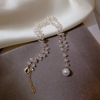 Kórejský Jasné, Crystal Nepravidelných Kameňov Choker Náhrdelník S Simulované Pearl Prívesky Nové Módne Šperky Ženy Collares Darček