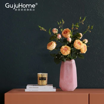 Nordic luxusnom štýle malé ráže ružová čerstvé sklenené vázy, dekorácie obývacia izba kvet usporiadanie tabuľky domáce dekorácie