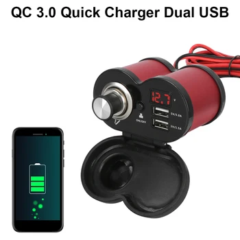 Riadidlá motocykla Nabíjačku S Dual QC 3.0 Port USB Zásuvky pre zapaĺovač Digitálny Voltmeter Nepremokavé Napájací Adaptér