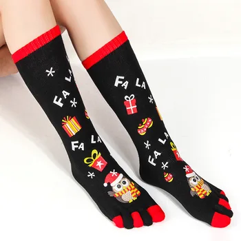 Muži Ženy Vianočné Ponožky Zimné Teplé Harajuku Legrační Karikatúra Santa Claus Tlač Päť Prstov Roztomilé Ponožky Darček