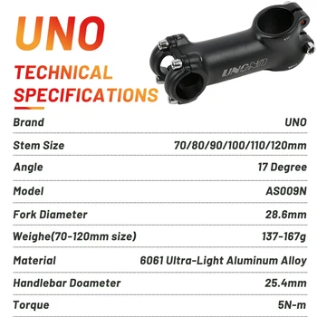 UNO Ultralight 17 Stupeň Bicykli Kmeňových 25,4 očakávané mm 70-120 mm Požičovňa Kormidlo Kmeňových MTB Výkon Časti Horskej Ceste, Matte Black/silver Stonky