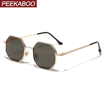 Peekaboo ženy retro slnečné okuliare mužov kovové zlato zelená hnedá 2019 muž osemhranné slnečné okuliare pre dámy mnohouholník uv400