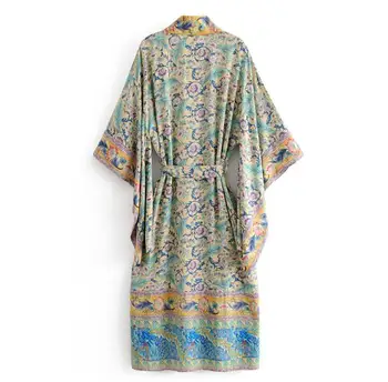 Cigán Štýl Hodváb, Bavlna Dlho Kimono Batwing Rukáv Boho Tlač Inšpiráciu Pokrčiť Bežné Ženy Vestidos Hippie Maxi Šaty