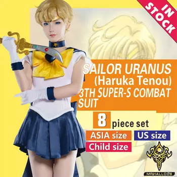 MRHALLCOS Anime Cosplay Sailor Moon Urán Haruka Teno SuperS Crystal Šaty Oblečenie Kostým Halloween Party Dieťa Dospelých Žien Plus