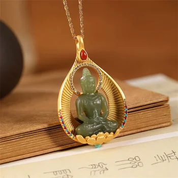 Uglyless Svätého Meditovať, Buddha Prívesky, Náhrdelníky Č Reťaze Luxusné Veľká Veľkosť Kameňov Jade Buddhistic Šperky 925 Silver Budhov