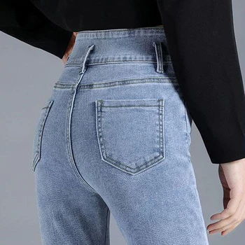 Vysoká strede zúžený Chudá Ceruzka Jean Ženy, Nadmerné veľkosti 4xl Streetwear Denim Stretch Nohavice kórejský Slim Pantalon De Mujer Cintura Alta
