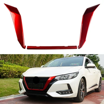 3ks/Súbor Červené U Shape Auto Prednej maske Rám, Kryt Výbava ABS Plast Dekorácie vhodné na Nissan Sentra 2020-2021