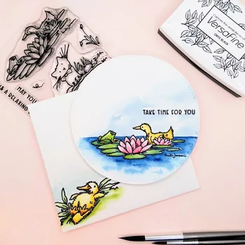QWELL Tvor Kačica Mačka Žaba Relaxačné Deň Lotus Kameň Brehu Jazera Zobraziť Zomrie S Pečiatky DIY Album Craft Papier Karty 2021