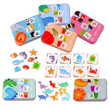 Dieťa Poznania, Puzzle, Hračky Batoľa Detský Železa Box Karty Zodpovedajúce Hra Kognitívne Karty Auto Ovocie Života Zvierat Puzzle