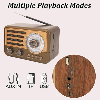 Retro Rádio Prenosné FM/AM/SW Prijímač Rádiá Klasika, Bluetooth Reproduktor TF/USB/AUX Hudby vo formáte MP3 Prehrávač s LED Baterka na Darček