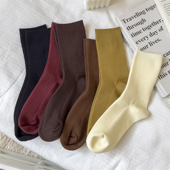 Ponožky Pre Ženy Vysoká Kvalita Nové Retro Móda jednofarebné Dámske Bavlnené Absorbovať Pot Bežné Jeseň Zima Žien Teplé Ponožky