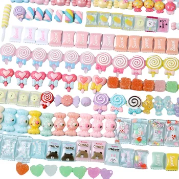 10Pcs/Veľa Kawaii Živice Nail Art Charms Šťastný Kvet Jelly Gummy Mix Sweet Candy 3D Dekorácie Nechtov DIY Luxusné Nechty Príslušenstvo