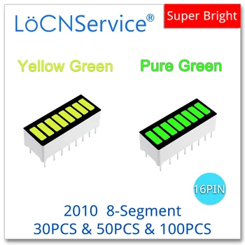 LoCNService 30PCS 50PCS 100KS Žltá Zelená Čistý Zelená 8-segment 2010 DIP16 Anóda Bargraph LED Bar graph svetla, digitálny displej