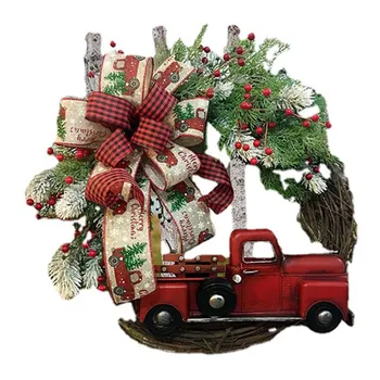 Vianočný Veniec 35 cm Girlandy Červená Luk Truck Veniec Tkať Viniča Krúžok Dverí Visí Ozdoby Darček pre Deti Vianočné Dekorácie