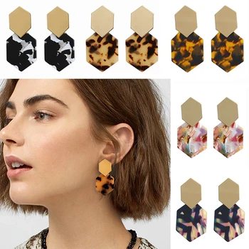 Vyhlásenie Korytnačina Acetát Živice, Akrylové Za Drop Náušnice Farebné Earing Zlatá Farba Geometrické Earings Módne Šperky