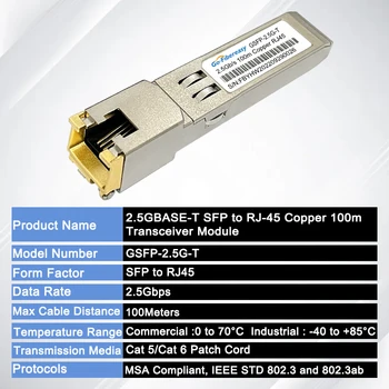 SFP na RJ45 Modul 2.5 gb / S, Meď 100M 2.5 GBASE-T SFP Vlákniny Vysielač Modul Kompatibilný Cisco/Mikrotik Netgear Ethernet Switch
