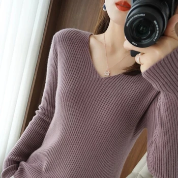Suéter holgado neformálne de Cuello medio alto para mujer, Jersey de manga farol de farba sólido, la moda, otoño e invierno, 202