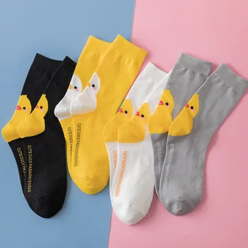 Bavlna dámske Ponožky Zábavné Kawaii Harajuku Zvierat, Hus, Kačica Dlhé Ponožky pre Ženy in Cartoon Streetwear Čierne Biele Dievča, Darček