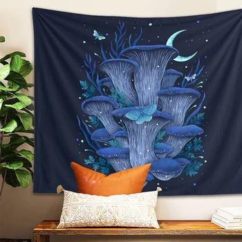 Blue Oyster Gobelín psychedelic húb, rastlín, kvetov mesiac Estetika Trippy tapisérie Boho Spálňa Koľaji Dekor Wall Art Decor
