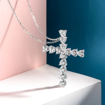 2021 new cross náhrdelník žena 925 sterling silver chain vysokým počtom atómov uhlíka diamant v tvare srdca 55 ušľachtilý, elegantný a lesklé