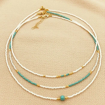 Go2Boho Turquoises Drobné Korálkový Náhrdelník z Prírodného Kameňa Choker pre Ženy Jednoduché Vintage Šperky Miyuki Elegantných Sklenených Perličiek Náhrdelníky