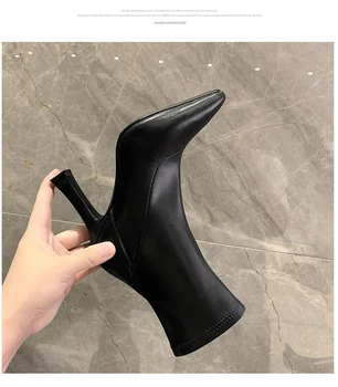 Móda Ženy Chelsea Boots Ukázal Prst Farbou Späť Na Zips Krátke Členková Obuv Tenké Vysoké HeelsBoots Žena Jeseň Boot