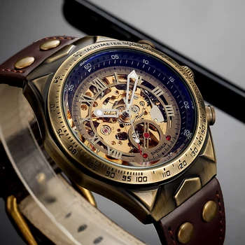 SHENHUA Reloj Hombre 2019 Antické Bronzové Kovy Mužov Automatickom Vinutia Muž Hodiny Kostra Steampunk Mechanické Náramkové hodinky