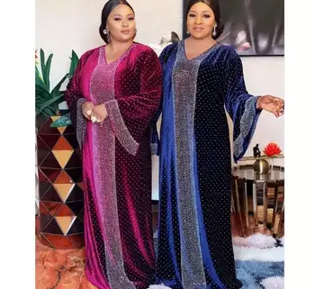 2022 Novej Africkej Ženy Oblečenie Moslimských Dlho Maxi Šaty Velvet Kamene Shinning Kvalitnú Módu Afriky Šaty Pre Lady