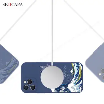 Pre Magsafe Magnetické Kvapaliny Silikónové puzdro Pre iPhone 13 Pro Max 12 Mini 11 Pro XR XS Max Čínsky Štýl 3D Reliéf Maľovanie Kryt