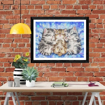 KAMY YI 5D DIY Diamond Maľovanie Tri Mačky, Plavidlá Darček Osobnosti Cross stitch Plné Kolo Domáce Dekorácie