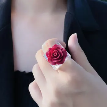 Romantický Červené Ruže, Kvety, Živica Prstene pre Ženy, Dievčatá, Transparentné Akrylátové Prst Prstene, Svadobné Šperky Valentín Dary Nové