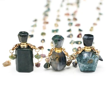 Prírodný Kameň Onyx Parfum Fľašu Prívesok Náhrdelníky India Achát Esenciálny Olej, Fľaša Charms Čip Reťazca Náhrdelník Šperky Darček