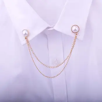 Jednoduché Módy Dvojvrstvové Reťazca Pearl Dizajn Golier Pin Ženy Muži Golier Na Košeli Brošňa Šperky Elegantné Trendy