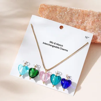 2022 Nové Trendy Ženy Šperky Farebné Sklenené Srdce Prívesok Náhrdelník Západnej Multi Charms Náhrdelník 16