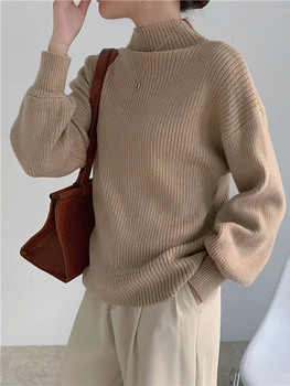 2022 Svietidla Rukáv sveter ženy turtleneck sveter čisté farebné pletené turtleneck pulóver voľné veľký sveter ženy