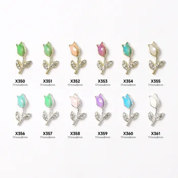 10Pcs Luxusný Kovový Klinec Charms Tulipány 3D Kvet Bud Kawaii Nail Art Dekorácie, Šperky, Doplnky, Manikúra Drahokamu Dodávky