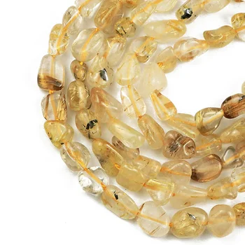 HGKLBB Prírodného Kameňa crystal Nepravidelný Zlatá farba Rutilated Quartz perličiek 4~7mm Voľné dištančné korálky pre Šperky, takže náramok urob si sám
