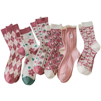 2 Páry Ovocie Výšivky Bavlnené Ponožky Ženy Kawaii Cartoon Zvieratá Dlhé Zimné Ponožky Japonskej Módy Ponožky Žena Street Style