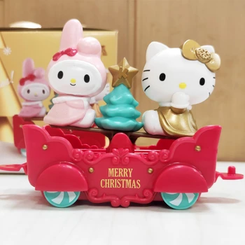 Kawaii Sanrio Hello Kitty Cartoon Vianočné Melódie Vlak Skladovanie Model Hračky Záľuby Akčné Figúrky Dovolenku Darčeky pre Deti