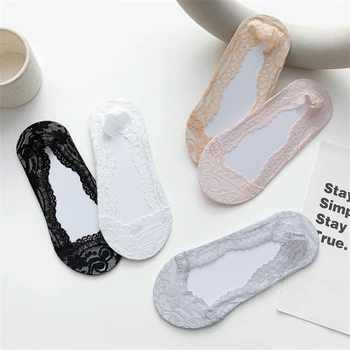 Non-Slip Členkové Ponožky Ženy, Dievčatá Móda Čipky Krátke Ponožky Protišmykové Neviditeľné Jar Leto Priehľadná Priedušná Loď Ponožka 2021