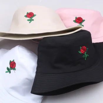 Ženské Rose Výšivky Vedierko Hat Skladacia Macaron Panamský Klobúk Bavlna Vonkajší Rybolovu, Poľovníctvo Spp Mužov Bob Chapeau Slnko Klobúk 2022
