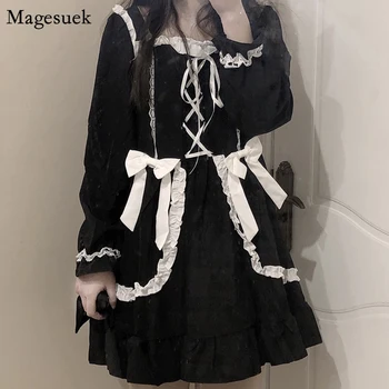 Japonsko Štýl Gothic Lolita Šaty Žien 2021 Obväz Vintage Kawaii Mini Šaty Dievča-line Slim Black Letné Šaty Vestido 13260