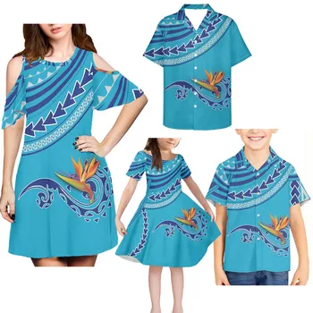 HYCOOL Výročie Strany Kráľovská Modrá Rodiny Zodpovedajúce Oblečenie Polynézskej Tribal Zodpovedajúce Šaty Oblečenie Mama Dcéru Otecko Tričko