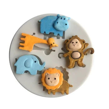 Lion, hippo poprad cukru cake decoration malých zvierat žirafa, slon, silikónové formy suché tempo biscuit plesní