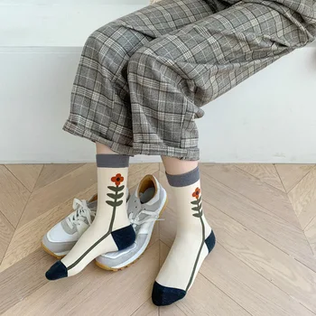 5 Párov Bavlna Jeseň Zimné Ponožky Trend Harajuku Štýl Ponožky pre Ženy, Dievčatá Creative Móde Koberčeky Kvety Krátke Ponožky Žena