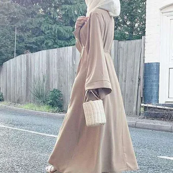 Abaya Moslimské Oblečenie Žien Kaftan Dubaj Eid Dlhé Šaty Femme Musulmane Krajky-up Big Swing Ramadánu Šaty Pevné Islamské Oblečenie 2XL