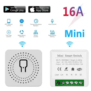 Tuya Wifi Mini Smart Switch 16A 2-pásmový Ovládanie Časovač Bezdrôtové Spínače Smart Domácej Automatizácie Práce S Tuya Alexa Domovská stránka Google