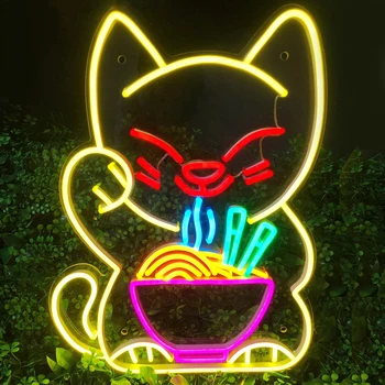 Šťastie Mačka Akryl Neónové Značky Led Ramen Japonský Mačka Jesť Rezance Rezance Šťastie Maneki mačka neónový nápis